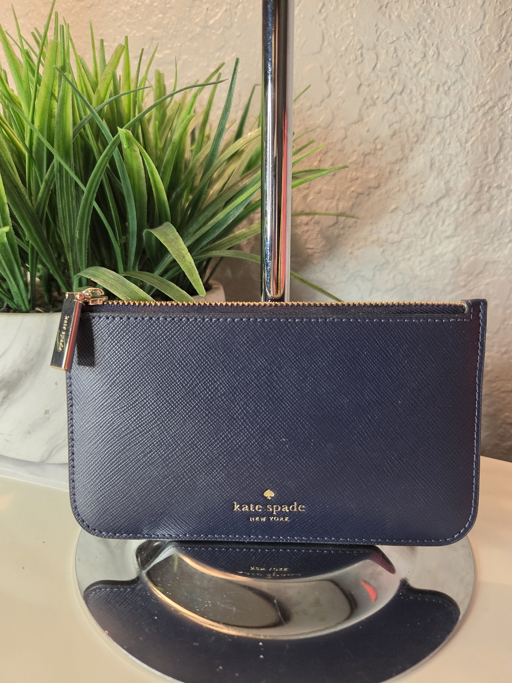 Kate Spade New York Navy Leather Zip Wristlet